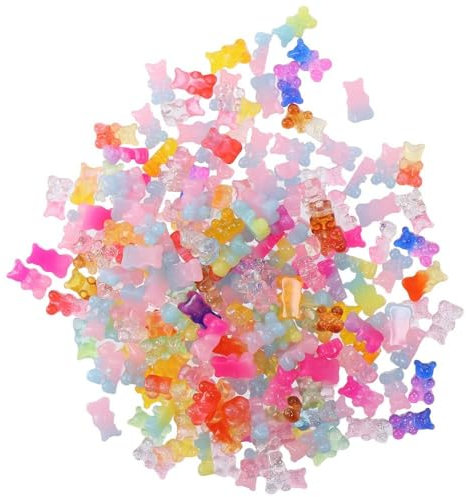 YYlingx 200Pcs Resin Bear Shape Candy Color Charms Colorful Gummy Bear Cabochons with Glitter Powder Two Tone Flatback for Jewelry Making