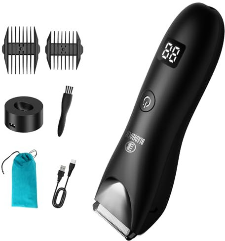 Body Hair Trimmer for Men, Electric Hair Clippers Ball Trimmer with Ceramic Blade, Waterproof Pubic Groin Hair Trimmer Grooming Kit with LCD Display & Recharge Dock