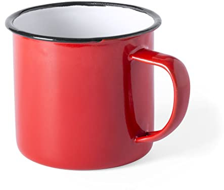 eBuyGB Set of 2 380ml Coloured Enamel Mugs Retro Outdoor Camping Travel Tin Rustic Metal Cups (Red)