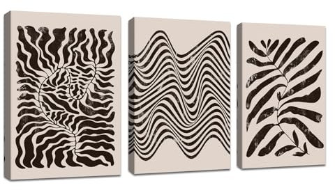 3 Pcs Schwarz Weiß Leinwandbilder Bilder mit Rahmen Neutral Abstrakt Boho bild auf leinwand Wandkunst Modern Minimalistisch Geometrisch Wandbilder Deko für Wohnzimmer Schlafzimmer 120x60cm(40x60x3)