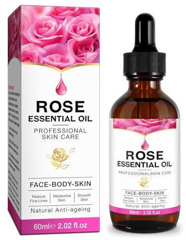 Rosenöl Bio Haare,60ML,Pure Rose Oil for Hair Skin Face,Rosenöl ätherisch Anti-Aging-Falten, für Aromatherapie, Körpermassage,Zur Gesichts- und Hautpflege