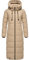 MARIKOO Damen Wintermantel warmer Steppmantel lang mit abnehmbarer Kapuze Nadeshikoo XVI Beige Gr. XS