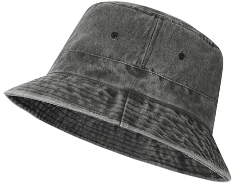 AYPOW Unisex XL/XXL Fischerhut, Großer Vintage Gewaschener Denim Baumwolle Bucket Hat, Faltbare Outdoor Sonnenhut Sommerhut, Eimerhut Angelhüte Freizeithut, Camping Reisen Wandern Herren Damen (54-64)