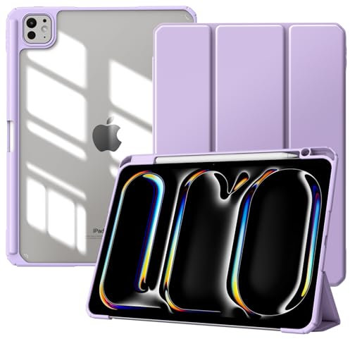 TiMOVO Cover per iPad Pro 11 Pollici (M5/M4) 2025/2024 con Portapenne, Custodia Protettiva con Supporto Pieghevole & Retro Trasparente, Auto Sveglia/Sonno, Taro Viola