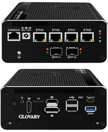 Glovary Micro Firewall Appliance 13th Gen U300E, Dual 10GbE 82599ES SFP+ Mini PC Router, 4 x 2.5GbE LAN Home Server, DDR5 64GB RAM 2TB SSD, USB-C 10Gbit, Win11, OPNsense Hardware
