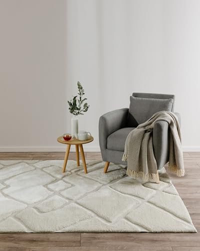 benuta Basic Teppich Elvy - Creme 120x170 cm - Abstrakter weicher Relief Wohnzimmerteppich - Leicht zu Reinigen - Strapazierfähig - Für Fußbodenheizung Geeignet