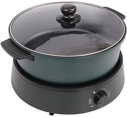 AOOUNGM Electric Hot Pot Cooker for Family, 4L Rapid Ramen Noodles Cooker, Multi-Functional Separate Pot, Portable Non-Stick Frying Pan, Electric Frying Pan Skillet with Lid (Green)