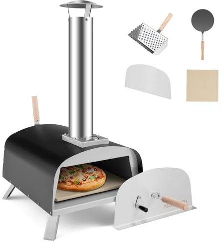 KOMFOTTEU Forno per pizza all'aperto, portatile a legna con pietra per pizza, termometro, forno per pizza in acciaio inox, forno per pizza per barbecue e campeggio