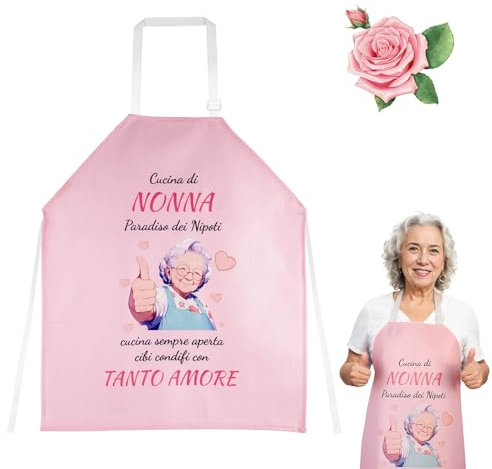 DIKARIYA Regalo Compleanno Nonna, Grembiule da Cucina Nonna, Regalo Festa della Mamma per Nonna, Paradiso dei Nipoti, Colore Rosa Grembiule da Cucina, Idea Originali Regali Compleanno Nonni
