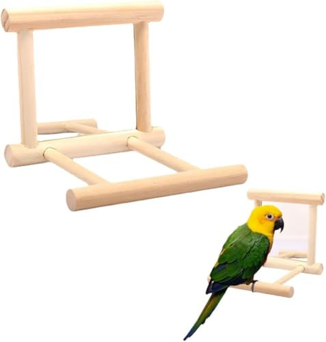 LNYMZD Vogelspiegel für Papageien, Vogelständer, Sitzstange mit Spiegel, Holzspiegel mit Landeplatz, Vogelspielzeug für Graupapageien, Aras, Sittiche, Nymphensittiche Spielzeug Vögel