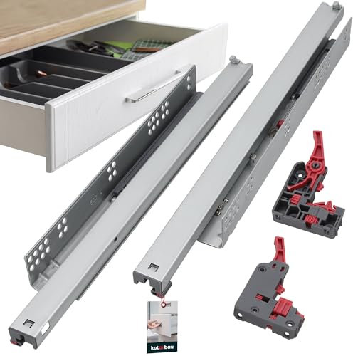 KOTARBAU® 3D Schubladenschienen Bodenmontage Vollauszug Softclose 500 mm Stahl Schubladenauszug Teleskopschienen Unten Montiert (1 Paar / 2 Stück)