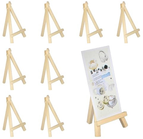 8 Stück Mini Staffelei, Bilderrahmen Display Staffelei, Tischstaffele Holz, Dreieck Faltbar Holzstaffelei, KleineStaffelei Tischdeko, Holz Staffele Dreieck für Hochzeit Geburtstag Party