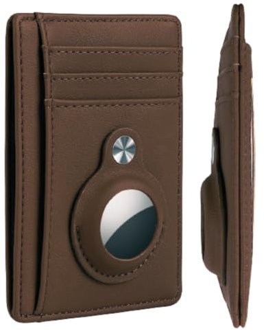KF-Premium Portefeuille AirTag minimaliste marron – Étui portefeuille en cuir PU pour cartes de crédit et argent Apple Air Tag pour homme et femme