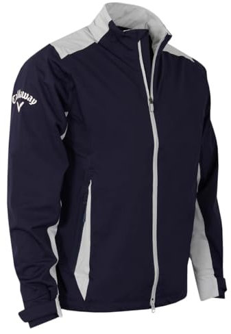 Callaway - Golf Waterproof Jacket for Men, Stormlite II Breathable Full Zip Coat with Stretch, Adjustable Cuffs and Lightweight (Peacoat/Pearl Blue)