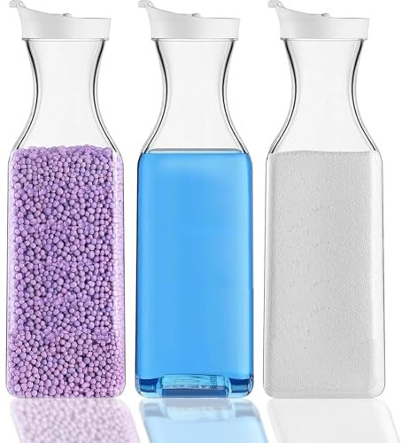 Caja de Almacenamiento de Detergente en Polvo, 1,5 Litros Botella para Detergente, 3 Recipientes para Detergente, PET Contenedor, Para Guardar Detergentes y Suavizantes de Ropa