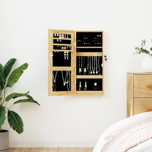 Tidyard Armoire à Bijoux avec Miroir Murale 30 x 8,5 x 67 cm, Suspendre à Porte Rangement Bijoux avec Compartiment, Mural Organisateur à Bijoux pour Chambre, Vestiaire, Salle de Bain