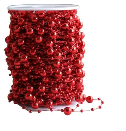 1 Rolle Weihnachtsbaumschmuckkette, Weihnachtsbaumperlen, Girlande, Kristall-Girlande, Diamant-Acrylperlen für Party-Dekoration (rot)