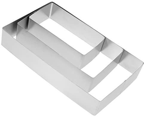 Hoement 3 Teiliges Edelstahl Mousse Ring Set Rechteckig Für Tiramisu Und Gebäck Backwerkzeug Für Käseschneider Und Kuchenformen Inklusive Verstellbarem Tortenring Und Teigkarte