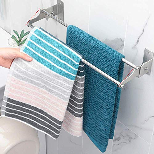 Porte-serviettes mural pliable en acier inoxydable avec double barre - 80 cm - Argenté