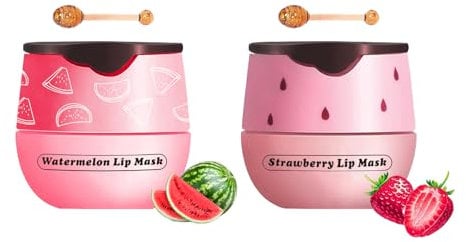 Bee Balm Lip Balm Honey Pot, Honeybalm Lip Balm Lip Sleeping Mask, 2 Pcs Watermelon & Strawberry Lip Mask, Moisturizing Skincare Lip Sleeping Mask Reduces Lip Lines,Hydrating Prevent Dry Crack