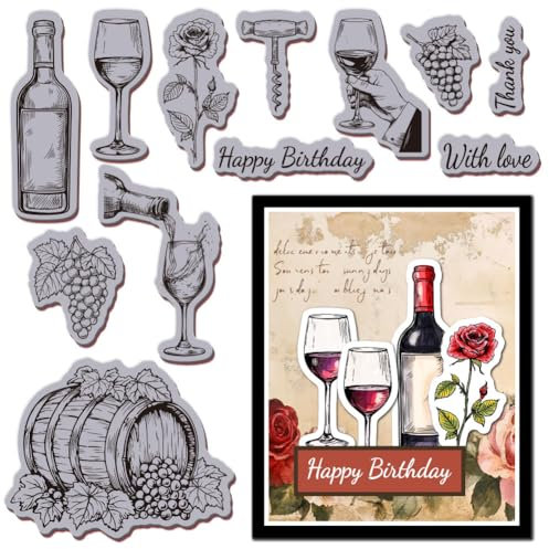 GLOBLELAND Wein Stempel 8.7X7 Gummi Trauben Rose EVA Stempel Prägestempel Siegelstempel Aus Gummi Für DIY Scrapbooking Und Kartenherstellung Papierbasteldekor