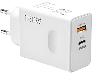 Cargador, Adaptador de Carga Rápida de 120W USB Tipo A y Tipo C, Compatible con Huawei, Xiaomi, Samsung y más Dispositivos móviles.(Incluye Cable USB A-C).