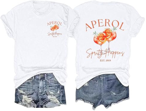 Aperol Spritz Tshirt Damen, Lustiges Freizeitshirt T-Shirt Hallöchen Aperölchen Kostüm Karneval und Fasching mit Cocktail Druck Leicht Top Casual Bluse Stilvolle Fun-T-Shirt Oberteile