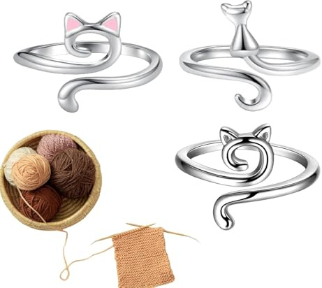 Yarn Tension Ring - Yarn Guide Ring with Cat Ears, Crochet Yarn Tension Ring, Cute Crochet Ring Thread Ring Smooth Yarn Guide for Mother's Day Thanksgiving