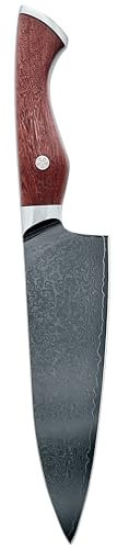 Frank Stuff Küchenmesser Damast Stahl mit VG10 Kern, Geschwungener Griff aus Palisanderholz, 20 cm Klinge (Kochmesser)