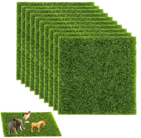 Vimmvid 10 Stück Kunstrasen Miniaturgarten, 15x15cm Kunstrasen Zum Basteln, Miniatur Dekoration, Künstlicher Rasen Miniaturgarten Rasen, Fake Grass, für Miniatur Garten Deko