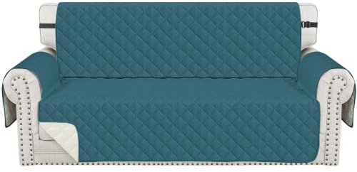 CYCMACO Sofabezug Wasserdicht Mit Armlehnen 3 Sitzer, Dunkelgrün | Sofaschoner Kratzfest Für Katze Hund, Universal Sofa Covers rutschfest, Dicke Couchüberzug Mit Seitentaschen, Waschbar