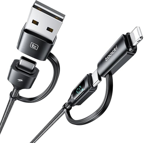 toocki USB C Cable 1.8 m, 60 W 4-in-1 (Type C/A/C/L) with Power Indicator. Compatible with iPhone 16/15/14 Pro, MacBook, iPad, Samsung S25, Switch PS5. Universal charging for all devices.