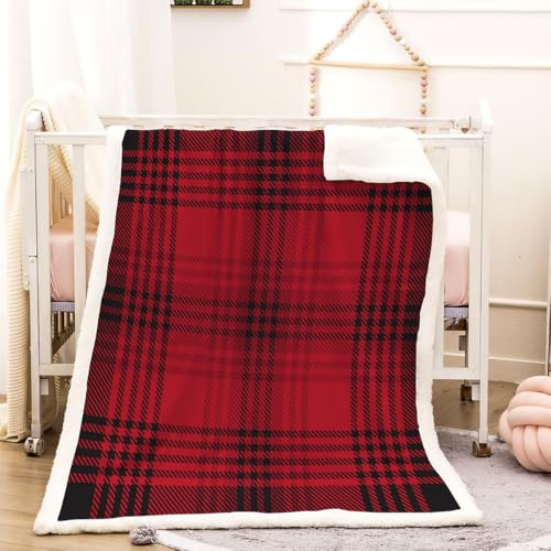 RFFLUX 3D Noël Couverture 150x200 cm 2 Personnes Moelleuse Douce et Chaude Rouge à Carreaux Sherpa Couverture Polaire en Microfibre Canapé La Chambre Jete de lit Blanket（Style 11-7）