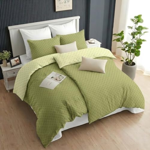Ruggeri 2er Set Bettwäsche 135x200 2 Kissen 80x80 Mikrofaser Grün | Hochwertige Mikrofaser, 2 Wende-Bettbezüge 135x200 cm + 2 Wende-Kissenbezüge 80x80 cm, Verschluss mit Bändern und Knöpfen