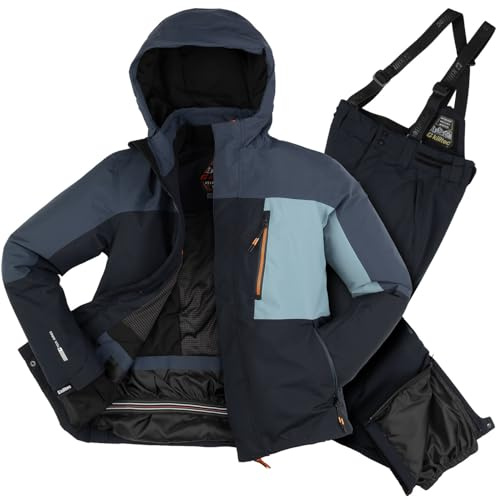 Killtec Jungen Skianzug Größe 176 wasserdicht 10.000 mm Wassersäule - Skijacke dunkelblau schwarz, Skihose schwarz