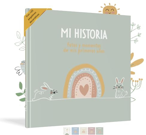 HuBorns - Babyalbum Erstes Jahr bis 5 zum Einkleben von Fotos, Fotoalbum Kinder +50 Seiten und Stickern, Originelles Erinnerungsbuch Baby, Fotoalbum Baby für Babyparty Geschenk