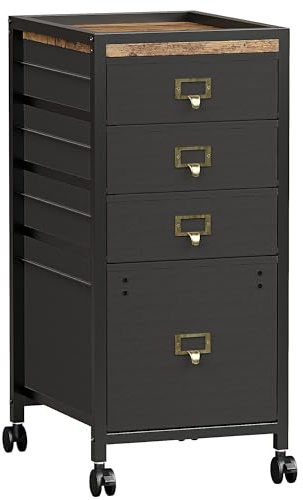 Garvee Cajonera Escritorio y Cajonera Oficina, Diseño contenedor con Ruedas con 4 cajones Compacto y Funcional, para Oficina en Casa, Color Negro,30×38×67 cm