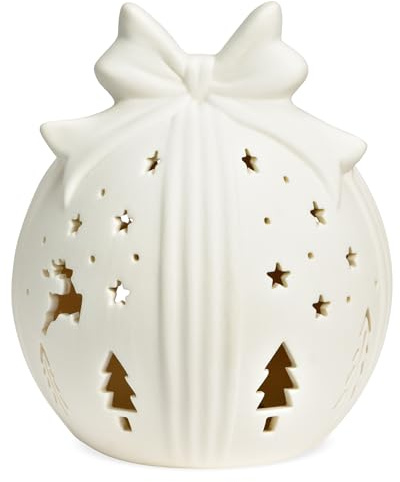 matches21 HOME & HOBBY LED Deko Kugel Geschenk aus Porzellan, weiß in 9 cm - Winterliche Weihnachtsdeko mit Licht