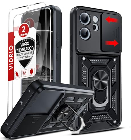 LeYi Funda para OPPO Reno14 F / Reno14 FS,[NO para 14 Pro]，Negro | Carcasa Cubierta de cámara Deslizante Liteteger Anillo Soporte Silicona TPU Armor Bumper Case
