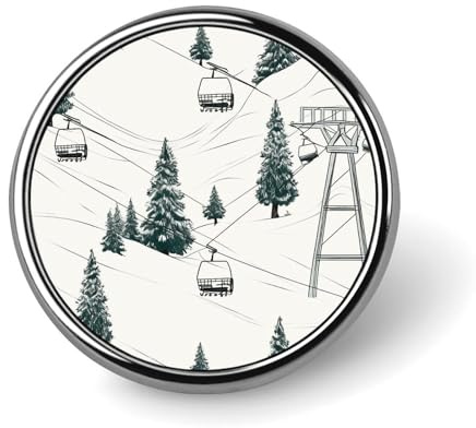Runde Skilift-Brosche mit Tannenbaum, Anstecknadel, Schalnadel, Vintage-Metall-Kreisabzeichen, Kragenbrosche, Schmuckdekoration, Anzug, Pullover, Rucksack, Geschenk für Frauen, Mutter, Braut