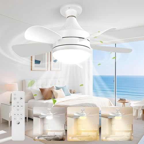 Vutlace Ceiling Fans with Lights and Remote, Quiet Ceiling Fans with 5 Blades, Ceiling Fan Light 3000K-6000K 3 Colors Dimmable for Bedroom, Garage, Kitchen, Living Room, Patio