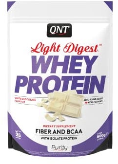 QNT Light Digest Chocolat Blanc, Whey Protéine en poudre avec Whey isolate, Sans Gluten, Riche en fibres, Pauvre en sucre, 500g, 25 portions, Fabriqué en Belgique