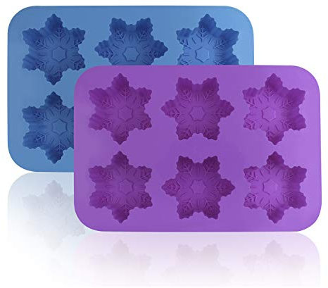Silikon Schneeflocke Formen, FineGood 2 Stück Kuchen Schokolade Pudding Jelly Seife Muffin Tabletts für Küche Backen Dekoration, 6-cavity – Blau, Violett