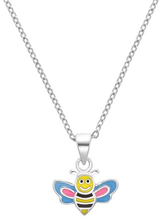 Amor Kette mit Anhänger 925 Sterling Silber Mädchen Kinder Halsschmuck, 35+3 cm, Multicolor, Biene, Kommt in Schmuck Geschenk Box, 2021356