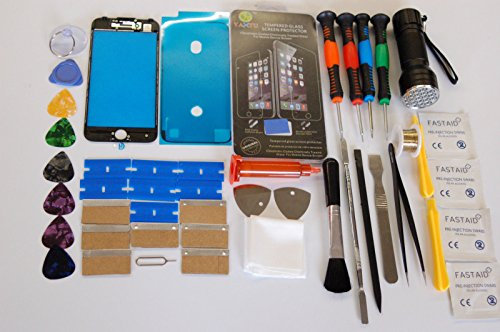 Screen, Glass Replacement Kit for iPhone 7 Black with Fitted Frame, 21 LED UV Torch