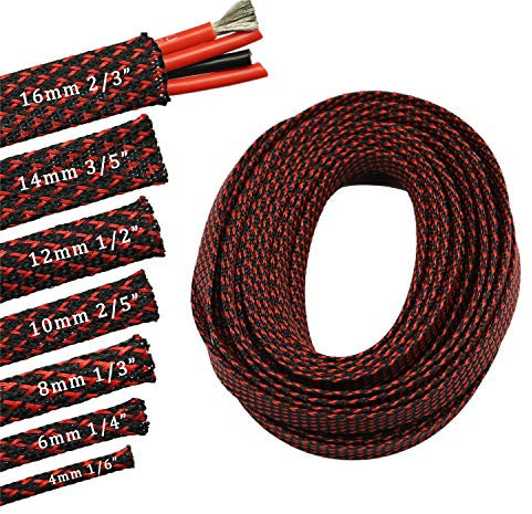 30ft PET Expandable Sleeving Flexo Wire Cable Sleeve (1/6, Red&Black)