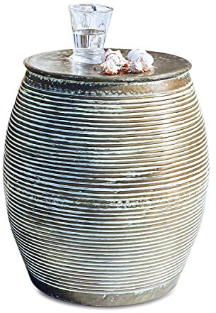 Loberon Beistelltisch Caqueret, dekorative Querrillen mit hellem Finish, nostalgischer Charakter, innen hohl, Ablage, Gartenmöbel, Outdoor-Tisch, Aluminium, antikkupfer