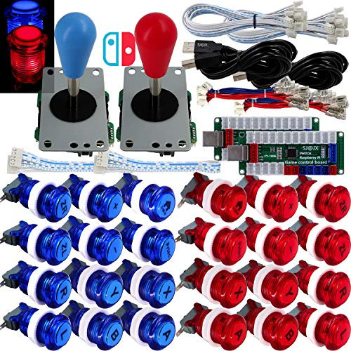 SJ@JX juego de arcada LED controlador lámpara USB codificador 2 reproductor gamepad botón de luz de microswitch 8way LED joystick para Nintendo Switch PC PS3 retropie Raspberry Pi MAME