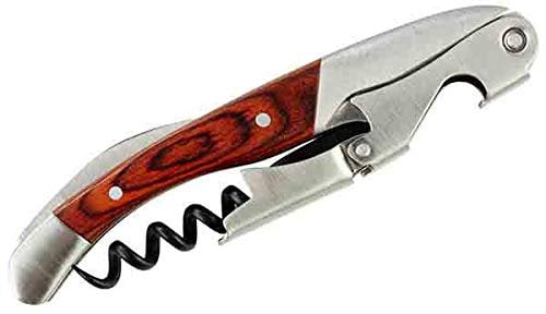Buddy´s Bar - Kellnermesser, Länge 11,5 cm, mehrstufige Klapphebelfunktion, Weinöffner mit Flaschenöffner, Profi Korkenzieher aus Edelstahl und Holz, für Sommeliers, Kellner, Barkeeper