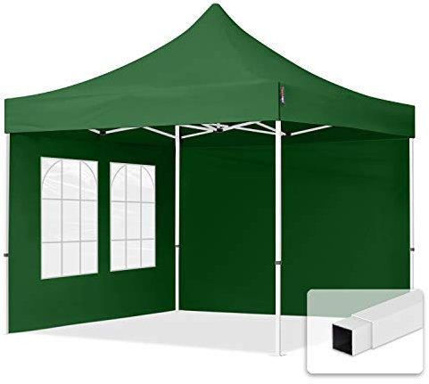 TOOLPORT Tente Pliante 3x3 m - 2 Bâches de Côté (fenêtres en Ogive) Economy 700N Housse Barnum Chapiteau Pliant Tonnelle Vert
